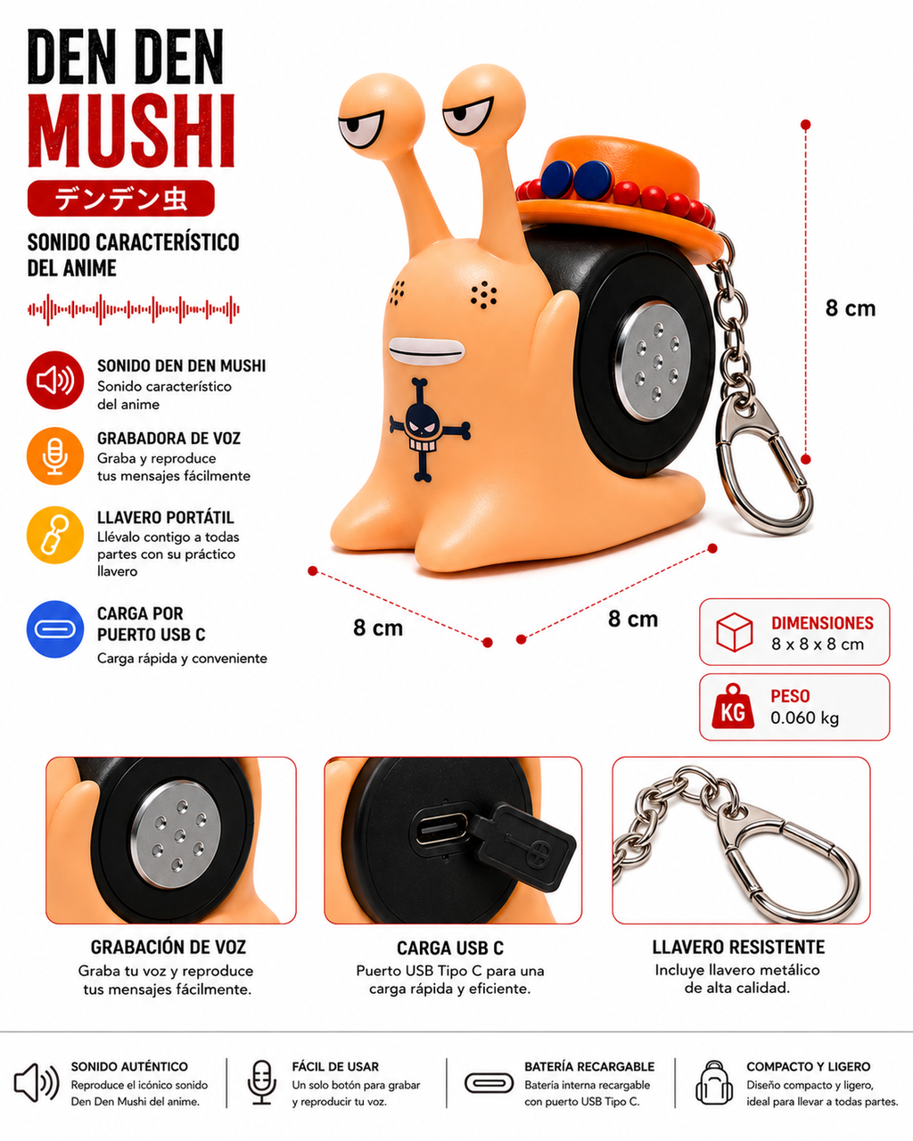 Llavero DenDen Mushi Ace con Sonido