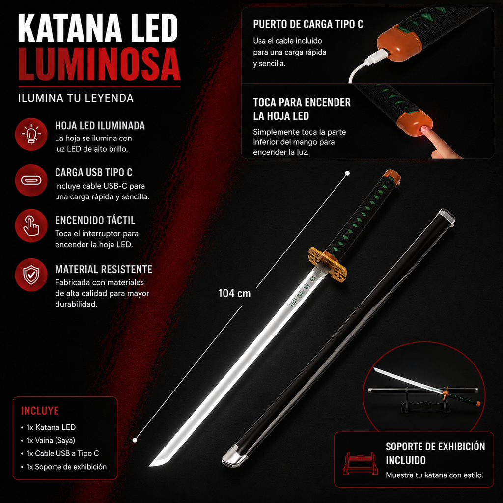 Katana Led Tokito Demon Slayer Usb Recargable
